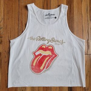 The Rolling Stones White Cropped Tank Top Graphic  - Unisex